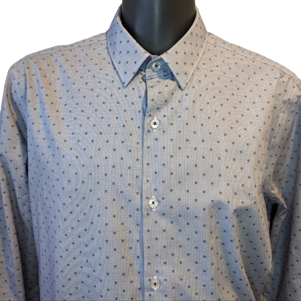 RW&CO Blue Pattern Button Front Shirt Athletic Fit XL Men's